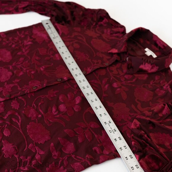 Ultra Pink Burnout Velvet Blouse L Burgundy Floral Sheer Romantic Goth Vampy - Picture 12 of 13